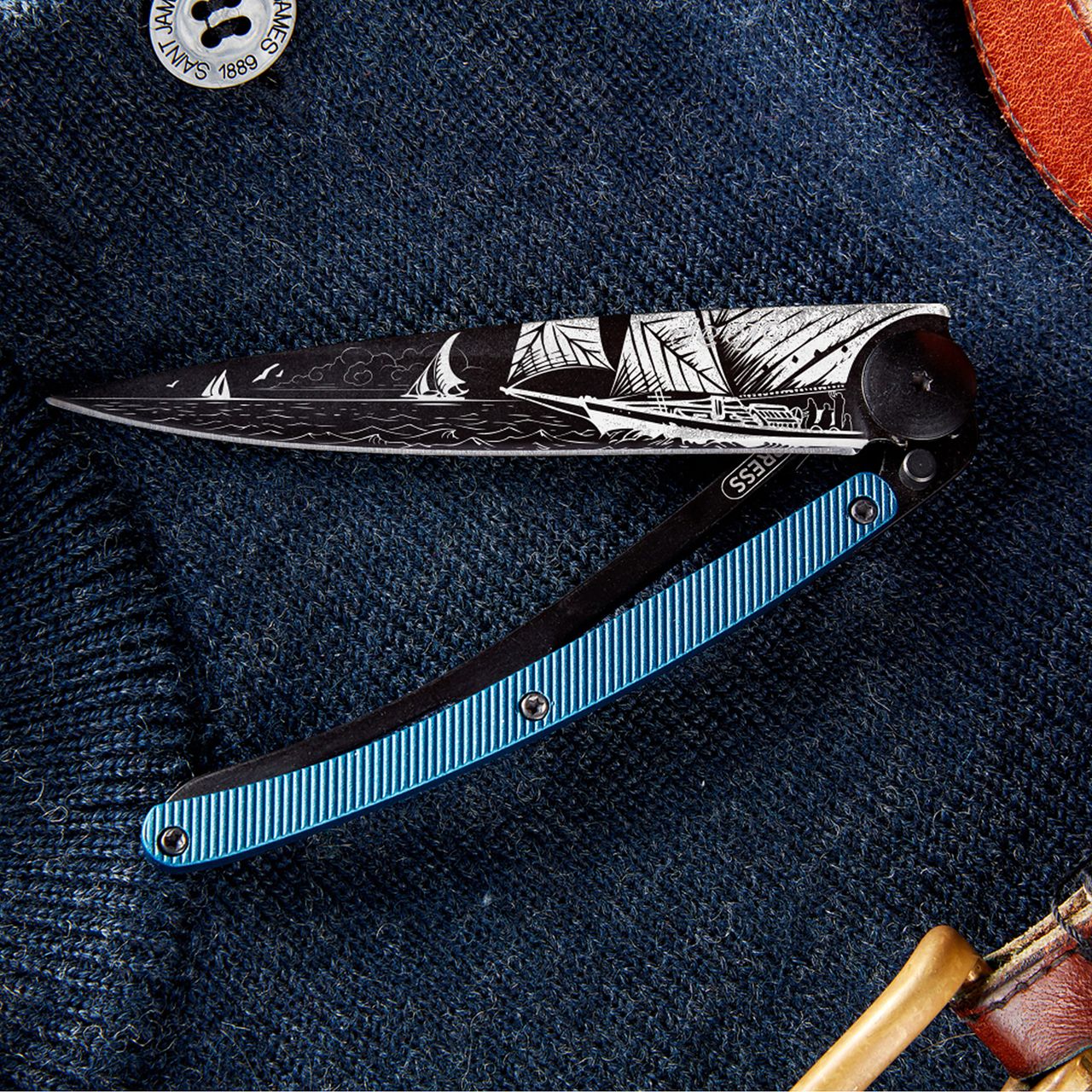 Deejo Taschenmesser 37g Blaues Aluminium Segeln