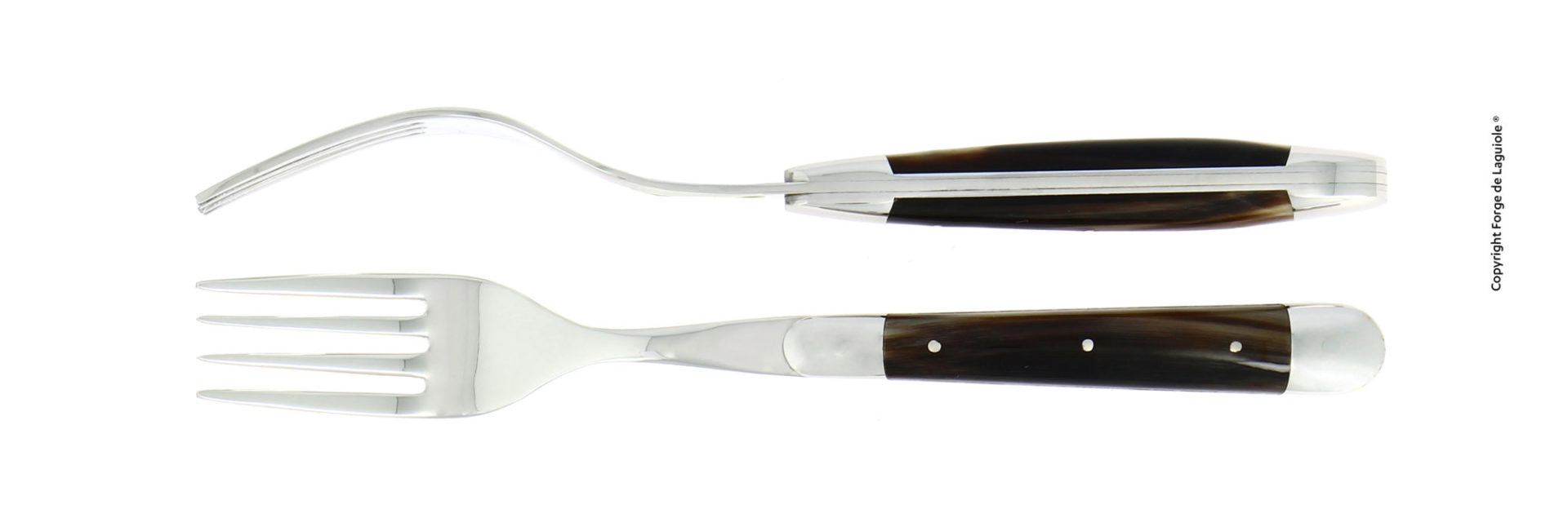 Laguiole Essgabel finish glänzend mit Griff aus dunklem Horn 2er Set
