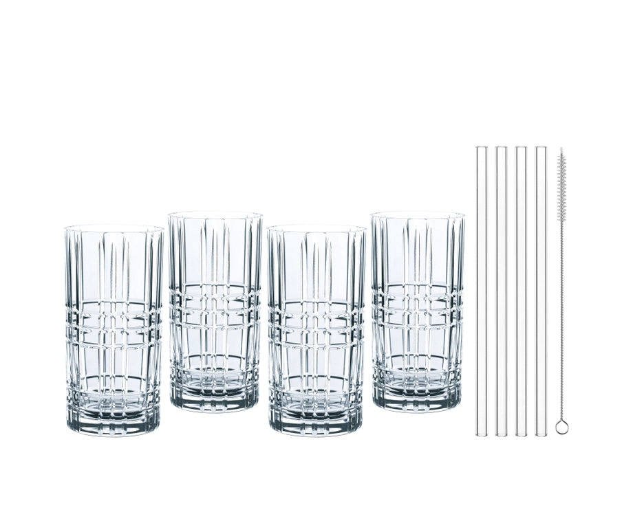 Nachtmann TASTES GOOD Longdrink-Gläser + Glastrinkhalme 4er Set