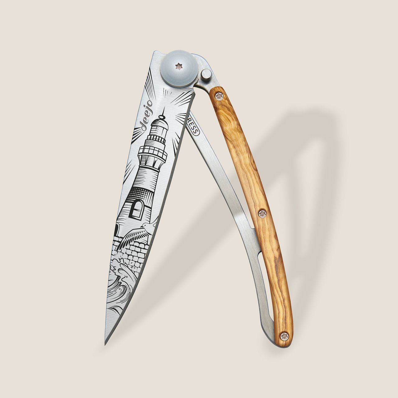 Deejo Taschenmesser 37g Olivenholz Leuchtturm