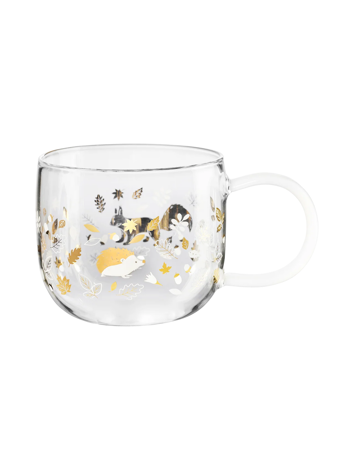 Glas mit Igelmotiv und Laub