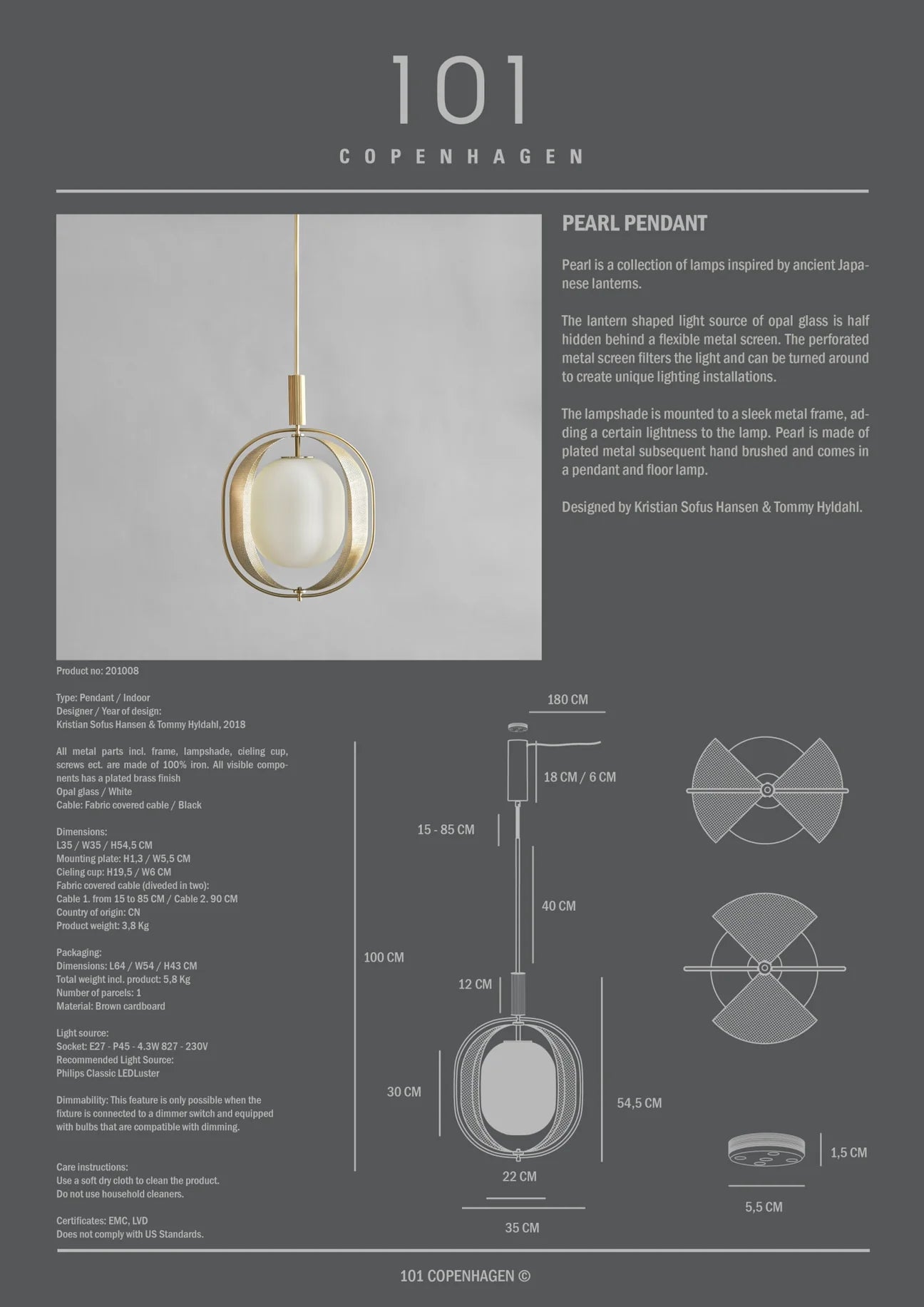 101 cph- " Pearl Pendant" Hängelampe gold
